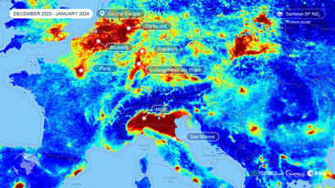 Sentinel-5P NO2 indicator between 1 December 2023 and 30 January 2024, created with a custom evalscript 