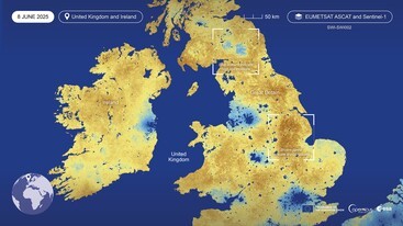 Copernicus Land Monitoring Service 1-km daily Soil Water Index map United Kingdom and Ireland 8 June 2025 edit