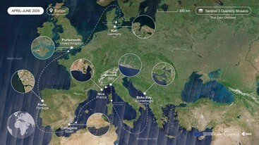 Sentinel-2 quarterly cloudless mosaic from April-June 2025 over Europe edit