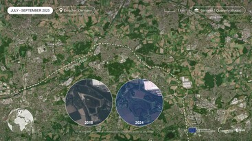 Sentinel-2 Quarterly Mosaic from July-September 2025 and CCM-VHR zooms of Emscher river in North Rhine-Westphalia, Germany edit